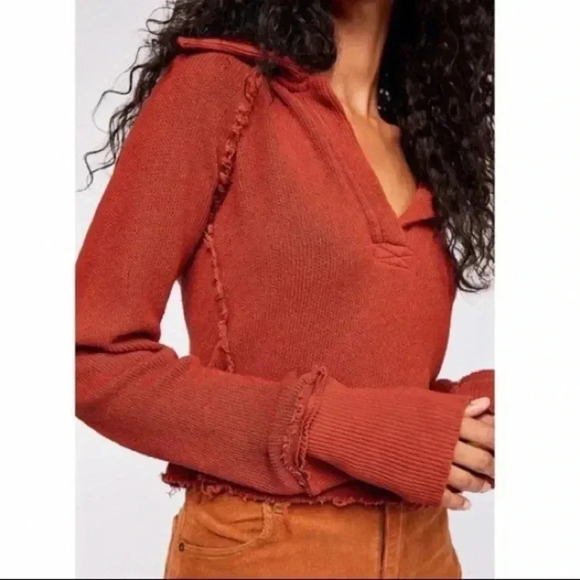 FREE PEOPLE LONG SLEEVE BOHO KNIT PULLOVER RUST SWEATER SIZE XS - Picture 3 of 10
